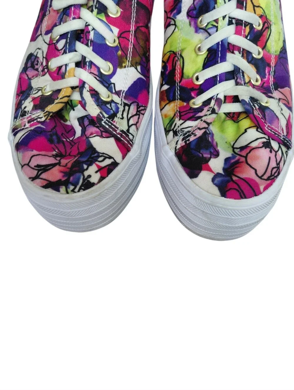 Keds Triple Up Floral Watercolor Platform Sneakers Women's Size 8 Lace Up Shoes